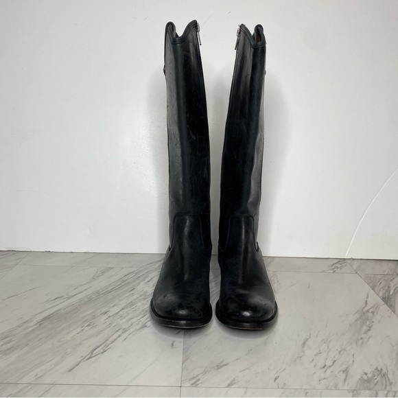 Frye Melissa Button Inside Zipper Black Leather Riding Tall Boots 6 1/2 B - Picture 2 of 16